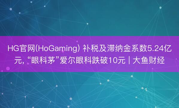 HG官网(HoGaming) 补税及滞纳金系数5.24亿元， “眼科茅”爱尔眼科跌破10元 | 大鱼财经