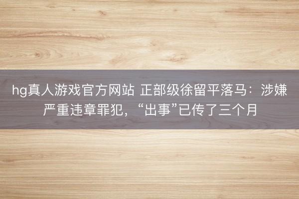 hg真人游戏官方网站 正部级徐留平落马：涉嫌严重违章罪犯，“出事”已传了三个月